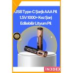 İn3dex Type-C Hızlı Şarjlı Aaa Lityum Pil 40 Dakika 1.5V - 1 Adet