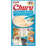 INABA Churu püre kedi atıştırmalıkları - elden beslemek için kedi macunu - ton balığı ve deniz ürünleri içeren kedi çubukları - 4 çubuk x 14 g