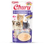 INABA Churu - Tavuk ve Karides Püresi Kedi Ödül Maması - Lezzetli Kedi Atıştırmalıkları - Pürüzsüz ve Pürüzsüz Doku - Kedi Maması - 48 Tüp x 14 g