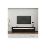 Inarch Batı LED Işıklı 2 Kapaklı TV Sehpası – 150 cm – Minimal Tasarım, Ahşap Siyah