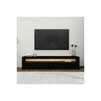 Inarch Batı LED Işıklı 2 Kapaklı TV Sehpası – 150 cm – Minimal Tasarım, Düz Siyah