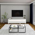 Inarch Batı Led Işıklı Tv Sehpası Ve Modern İkili Orta Sehpa Set Beyaz
