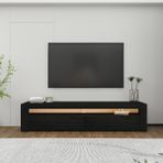 İnarch Dizayn Batı LED Işıklı 2 Kapaklı TV Sehpası – 150 cm – Minimal Tasarım, Ahşap Desenli Siyah - Renk