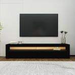 İnarch Dizayn Batı LED Işıklı 2 Kapaklı TV Sehpası – 150 cm – Minimal Tasarım, Düz Siyah - Renk