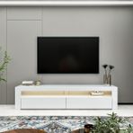İnarch Dizayn Batı LED Işıklı 2 Kapaklı TV Sehpası – 150 cm – Minimal Tasarım, Parlak Beyaz - Renk