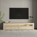 İnarch Dizayn Batı LED Işıklı 2 Kapaklı TV Sehpası – 150 cm – Minimal Tasarım, Traverten Desen - Bej - Renk