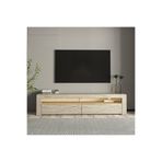 İNARCH DİZAYN Batı LED Işıklı 2 Kapaklı TV Sehpası – 150 cm – Minimal Tasarım, Traverten Desen