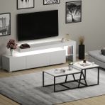 Inarch Dizayn Beliz LED Işıklı TV Sehpası ve Minimal 2'li Orta Sehpa Takımı – Beyaz – Modern Oturma Odası Seti