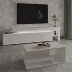 İnarch Dizayn Beliz Led Işıklı Tv Sehpası Ve Vera Orta Sehpa Set - Oturma Odası Modern Takım Beyaz/Mermer Desen