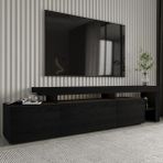 İnarch Dizayn Beliz Modern LED Işıklı 3 Kapaklı, Raflı TV Sehpası – 192 cm - Ahşap Siyah