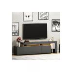 İnarch Dizayn Beliz Modern Led Işıklı 3 Kapaklı, Raflı Tv Sehpası – 192 Cm, Antrasit