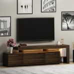İNARCH DİZAYN Beliz Modern LED Işıklı 3 Kapaklı, Raflı TV Sehpası – 192 cm - Ceviz