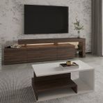 İnarch Dizayn Inarch Dizayn Beliz LED Işıklı Tv Sehpası ve Vera Orta Sehpa Set - Oturma Odası Modern Takım - Beyaz - Ceviz