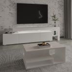 İnarch Dizayn Inarch Dizayn Beliz LED Işıklı Tv Sehpası ve Vera Orta Sehpa Set - Oturma Odası Modern Takım - Beyaz Mermer