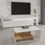 İnarch Dizayn Inarch Dizayn Beliz LED Işıklı Tv Sehpası ve Vera Orta Sehpa Set - Oturma Odası Modern Takım - Beyaz - Safir Meşe