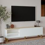 İnarch Dizayn Inarch Dizayn River 150 cm Modern Tv Sehpası – Kapaklı ve Raflı Tasarım - Beyaz - Safir Meşe