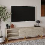 İnarch Dizayn Inarch Dizayn River 150 cm Modern Tv Sehpası – Kapaklı ve Raflı Tasarım - Traverten