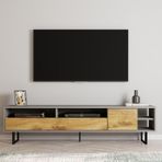 İnarch Dizayn Luga Kapaklı Tv Ünitesi, Tv Sehpası - Metal Siyah Ayak - Gri/Kilim