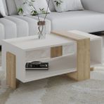 İnarch Dizayn Meleni Orta Sehpa – 90 cm Modern Tasarım – Raflı, Beyaz / Safir Meşe - Renk - Beyaz/Safir Meşe