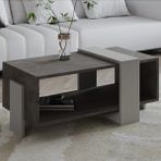 İnarch Dizayn Meleni Orta Sehpa – 90 cm Modern Tasarım – Raflı, Gordion Mermer / Gri - Renk - Gordion Mermer/Gri