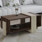 İnarch Dizayn Meleni Orta Sehpa – 90 cm Modern Tasarım – Raflı, Traverten / Ceviz - Renk - Ceviz/Traverten