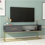 İnarch Dizayn Mira TV Ünitesi 160 cm – Kapaklı ve Raflı, Gold Ayak, Modern Tasarım, Antrasit/Gold