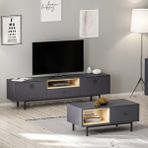 İnarch Dizayn Naturel Tv Ünitesi ve Orta Sehpa Takım (2'li Set) Antrasit/safir Meşe