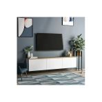 İnarch Dizayn Neon Duvara Monte 3 Kapaklı Tv Sehpası – 160 Cm – Minimal Tasarım, Beyaz/Safir Meşe