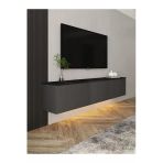 İnarch Dizayn Neon Led Işıklı Duvara Monte, 3 Kapaklı Tv Sehpası – 160 Cm - Modern Tasarım, Antrasit(Mermer Desen)
