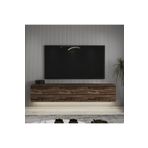 İnarch Dizayn Neon Led Işıklı Duvara Monte, 3 Kapaklı Tv Sehpası – 160 Cm - Modern Tasarım, Ceviz
