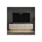 İnarch Dizayn Neon Led Işıklı Duvara Monte, 3 Kapaklı Tv Sehpası – 160 Cm - Modern Tasarım, Traverten Desen
