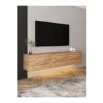 Inarch Dizayn Neon Led Işıklı, Duvara Monte, 3 Kapaklı Tv Ünitesi, Tv Sehpası Atlantik Çam