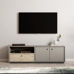 İnarch Dizayn Pao Kapaklı Minimal TV Sehpası – 136 cm, Gri/ Traverten - Açık Gri