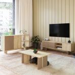 İnarch Dizayn Ravello Oturma Odası Set – Modern Konsol, Tv Sehpası Ve Orta Sehpa Üçlü Takım Sıcak Meşe/Safir Meşe