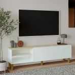 İnarch Dizayn River 150 Cm Modern Tv Sehpası – Kapaklı Ve Raflı Tasarım Beyaz/Safir Meşe