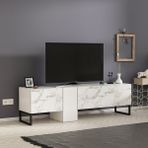 Inarch Dizayn T0016 Kapaklı, Metal Ayaklı, Tv Sehpası, Tv Ünitesi - Beyaz Mermer - Renk