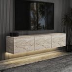 Inarch Neon Duvara Monte 3 Kapaklı TV Sehpası – 160 cm – Minimal Tasarım, Traverten Desen Bej