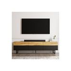 Inarch Sign Kapaklı Tv Ünitesi, Tv Sehpası - Metal Ayak - Siyah/kilim