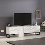 Inarch T0016 Kapaklı, Metal Ayaklı, Tv Sehpası, Beyaz/beyaz Mermer Çok Renkli