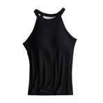 InBuilt sütyen üst giyim, kadınlar için, büyük beden, kolsuz, atlet, pamuk, basic spor, yoga, yazlık, gecelik, atlet, Siyah, M