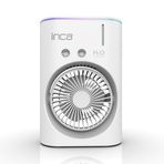 Inca IMF-10B Şarj Edilebilir 2400 mAh Taşınabilir Buzlu Su Hazneli Soğutucu Renkli Işıklı Masa Fanı Masaüstü Fan 6 İnch 360 Döner Püskürtme Kanalları 2 Çalışma Süresi 3-5 Saat Su Tank Kapasitesi 280Ml