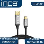 Inca ITCD-02TX Type-C To Display Dönüştürücü 4K Kablo 2 mt Altın Uçlu