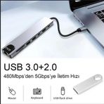 Inca Itpc-7T Type-C Giriş 2Xtype-C Çoklayıcı Rj-45 Hdmı 4K@30 Usb 3.0 Çoklayıcı Micro Sd Kart