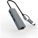 Inca IUTP-03T Usb3.0+Tip-C=>gigabit RJ45+3*USB3.0 Çevirici (Giriş:tip-A+Tip-C=>çıkış:eternet+3*tip-A - Gri