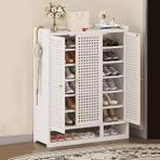 İnce bambu ayakkabı rafı, rattan kapılı, modern giriş yolu saklama dolabı, oturma odası için zarif 3 kapılı ayakkabı, yerden tasarruf sağlayan tasarım, 88 x 32 x 95 cm