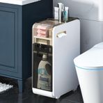 İnce Banyo Köşe Tekerlekli Dolap - Çok Katmanlı Tuvalet Yan Nizer, Tuvalet Kağıdı için Dar Saklama Ünitesi, Küçük Banyolar için Yerden Tasarruflu Çözüm