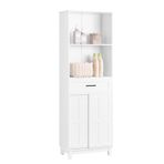 İnce Banyo Saklama Dolabı - 2 Sürgülü Kapılı Uzun Dolap, Modern Beyaz Kaplama, Yerden Tasarruflu Tasarım, G 56 x D30 x Y 165 cm, Banyo Temellerini Nize Etmek için İdeal