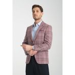 İnce Ekose Slim Fit Dar Kesim Erkek Blazer Ceket Bordo 54