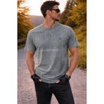 İnce Moda Giyim Erkek Vintage Yıkamalı Basic T-Shirt – Premium Pamuk, Minimal Logo Detaylı Rahat Kalıp (Gri / Füme Ton) - XL