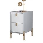 İnce Orta Yüzyıl Yan Sehpa Modern Komodin 2 Çekmeceli Minimalist Sinterlenmiş Taş Komodin Küçük Alanlar için Açık Gri ve Saf Beyaz 35x35x55 cm (13,7x13,7x21,6 inç)